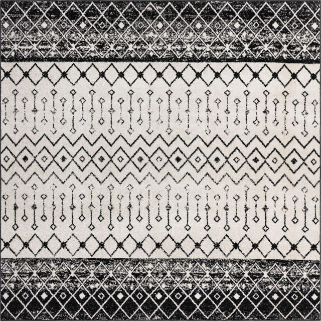 Black and White 10' x 10' Tribal Trellis Square Area Rug Geometric Southwestern Inspired Durable Carpet for Home Interior Design for Sale at Rug Engine