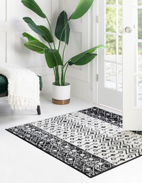 Black and White 10' x 10' Tribal Trellis Square Area Rug Geometric Southwestern Inspired Durable Carpet for Home Interior Design for Sale at Rug Engine