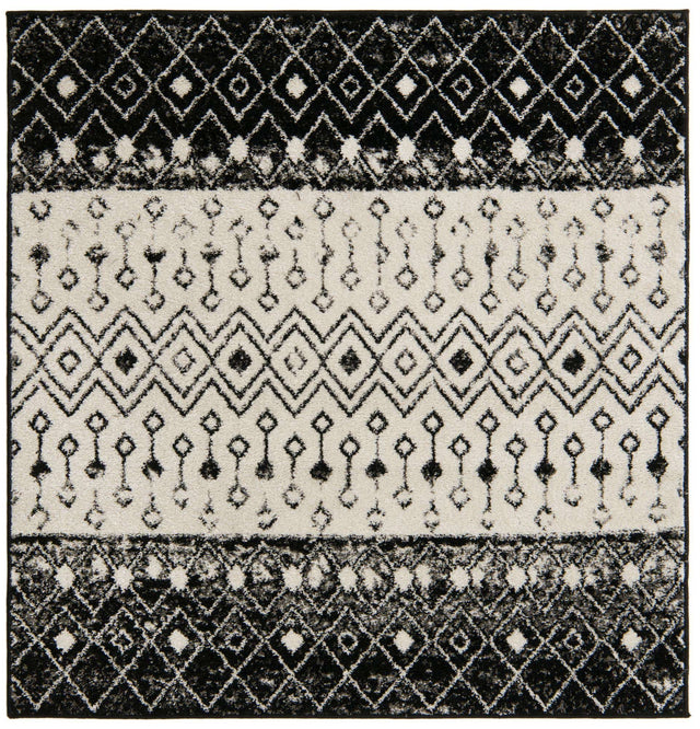 Black and White 5' 3 x 5' 3 Tribal Trellis Square Area Rug Geometric Southwestern Inspired Durable Carpet for Home Interior Design for Sale at Rug Engine