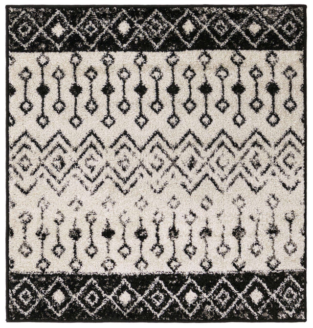 Black and White 3' 1 x 3' 1 Tribal Trellis Square Area Rug Geometric Southwestern Inspired Durable Carpet for Home Interior Design for Sale at Rug Engine