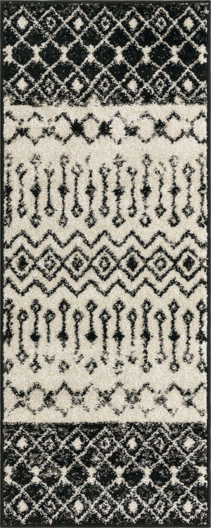 Black and White 2' x 5' 3 Tribal Trellis Runner Area Rug Geometric Southwestern Inspired Durable Carpet for Home Interior Design for Sale at Rug Engine