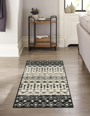 Black and White 2' x 5' 3 Tribal Trellis Runner Area Rug Geometric Southwestern Inspired Durable Carpet for Home Interior Design for Sale at Rug Engine
