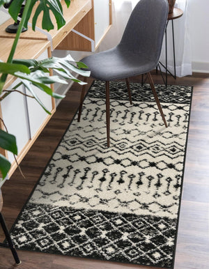 Black and White 2' x 5' 3 Tribal Trellis Runner Area Rug Geometric Southwestern Inspired Durable Carpet for Home Interior Design for Sale at Rug Engine