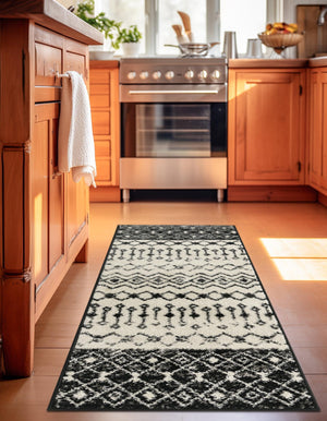 Black and White 3' 3 x 16' 5 Tribal Trellis Runner Area Rug Geometric Southwestern Inspired Durable Carpet for Home Interior Design for Sale at Rug Engine