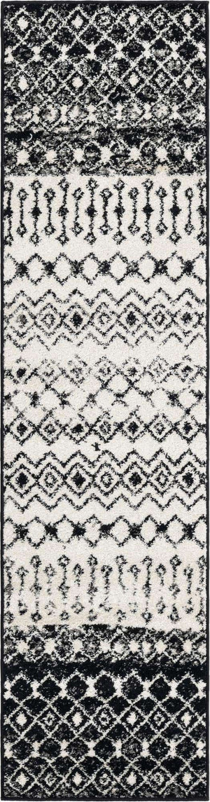 Black and White 2' x 8' Tribal Trellis Runner Area Rug Geometric Southwestern Inspired Durable Carpet for Home Interior Design for Sale at Rug Engine