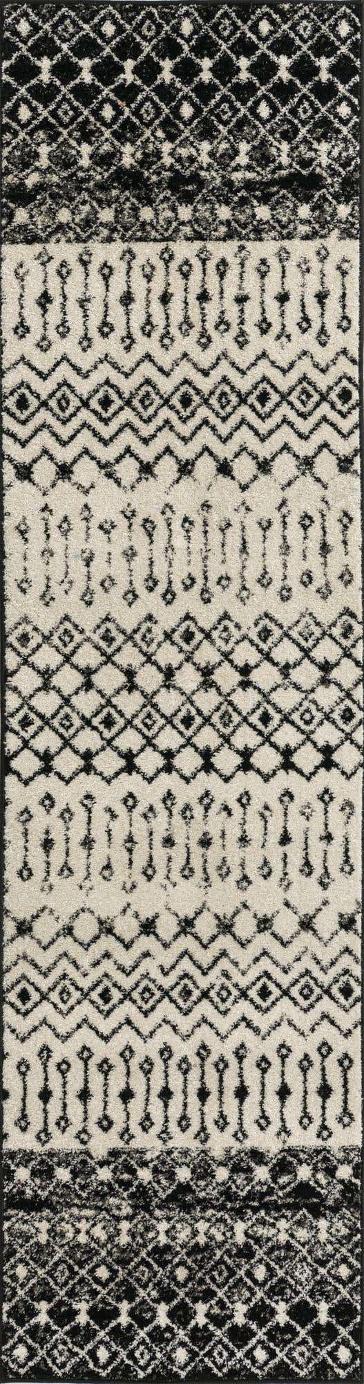 Black and White 2' 7 x 10' Tribal Trellis Runner Area Rug Geometric Southwestern Inspired Durable Carpet for Home Interior Design for Sale at Rug Engine