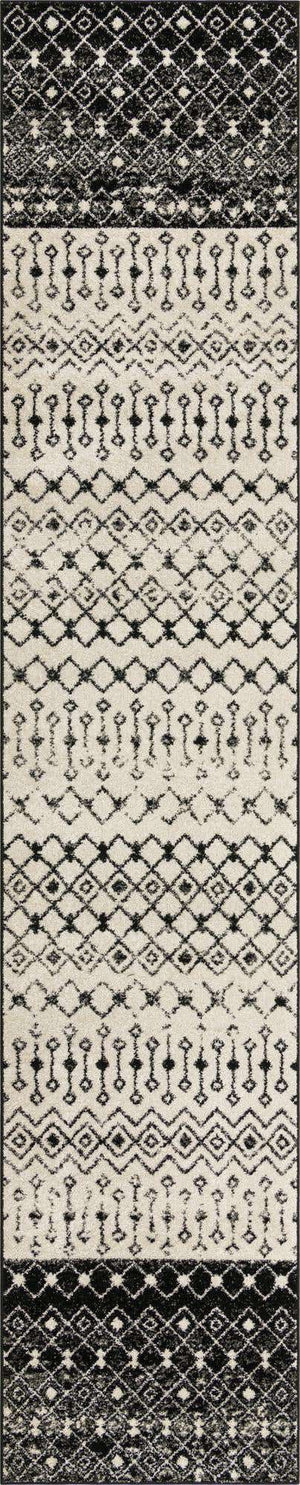 Black and White 3' 3 x 16' 5 Tribal Trellis Runner Area Rug Geometric Southwestern Inspired Durable Carpet for Home Interior Design for Sale at Rug Engine