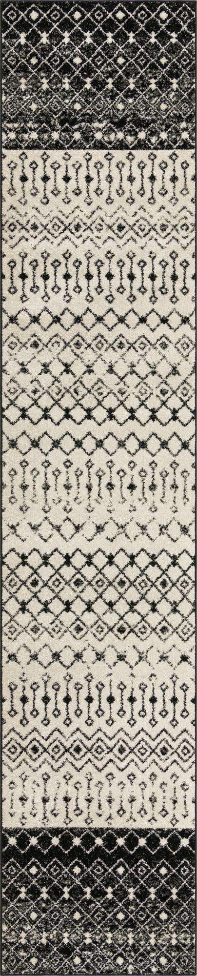 Black and White 3' 3 x 16' 5 Tribal Trellis Runner Area Rug Geometric Southwestern Inspired Durable Carpet for Home Interior Design for Sale at Rug Engine