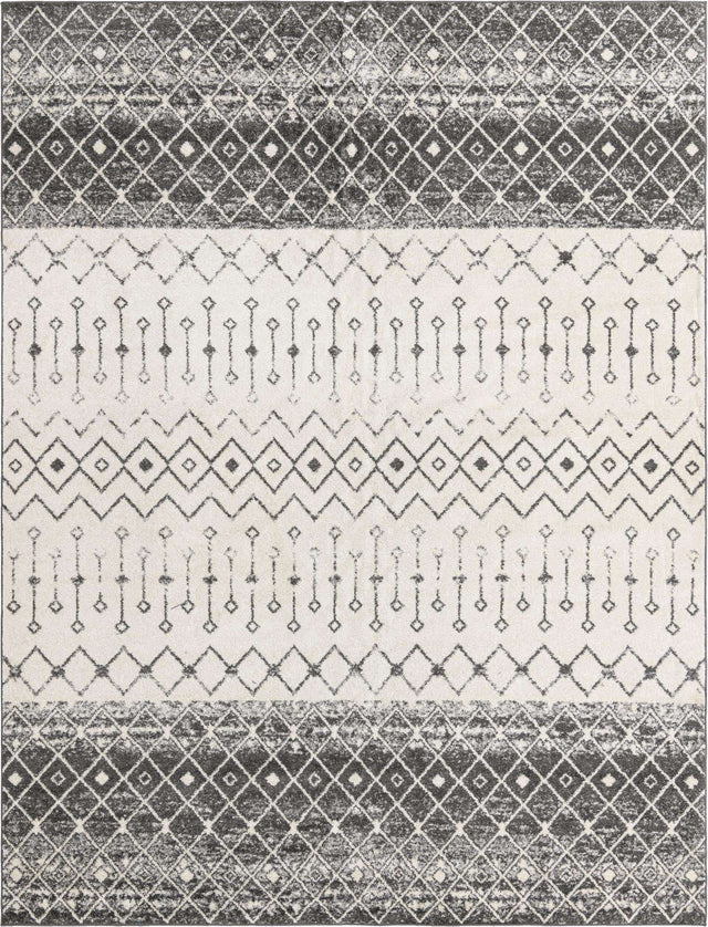 Ivory and Gray 10' 8 x 14' Tribal Trellis Rectangle Area Rug Geometric Southwestern Inspired Durable Carpet for Home Interior Design for Sale at Rug Engine