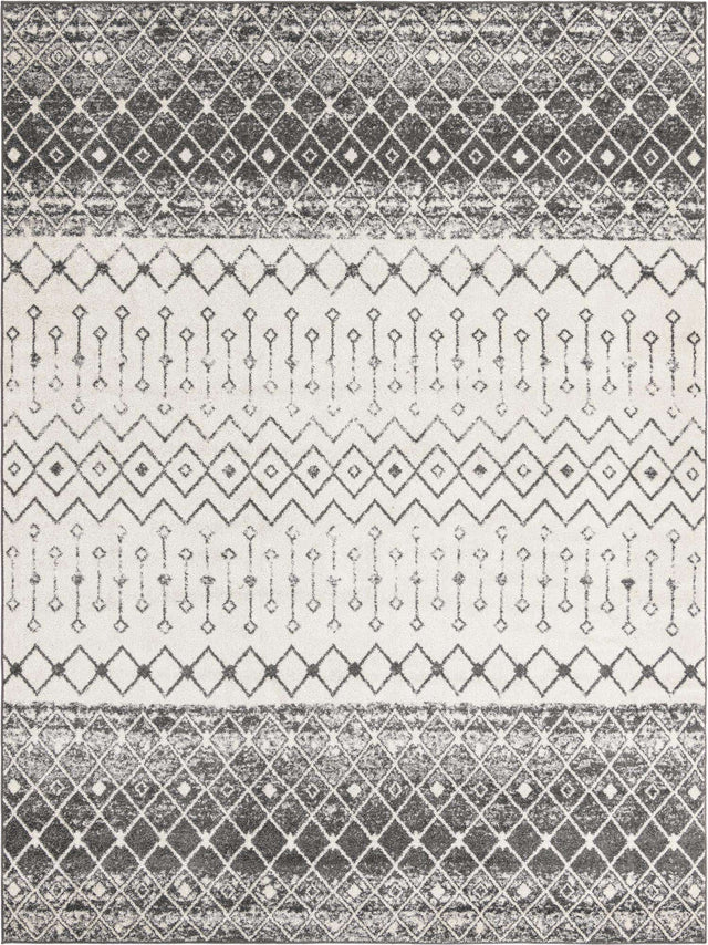 Ivory and Gray 10' x 13' 1 Tribal Trellis Rectangle Area Rug Geometric Southwestern Inspired Durable Carpet for Home Interior Design for Sale at Rug Engine