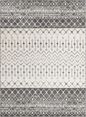 Ivory and Gray 9' x 12' Tribal Trellis Rectangle Area Rug Geometric Southwestern Inspired Durable Carpet for Home Interior Design for Sale at Rug Engine