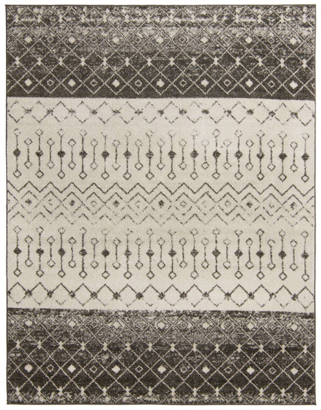 Ivory and Gray 7' 10 x 10' Tribal Trellis Rectangle Area Rug Geometric Southwestern Inspired Durable Carpet for Home Interior Design for Sale at Rug Engine