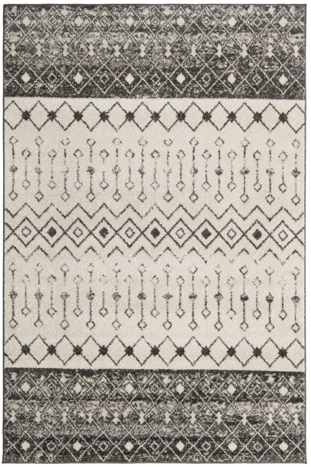 Ivory and Gray 6' 1 x 9' Tribal Trellis Rectangle Area Rug Geometric Southwestern Inspired Durable Carpet for Home Interior Design for Sale at Rug Engine