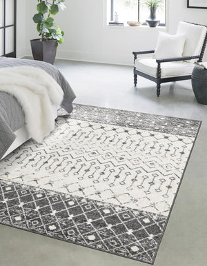 Ivory and Gray 4' 1 x 6' 1 Tribal Trellis Rectangle Area Rug Geometric Southwestern Inspired Durable Carpet for Home Interior Design for Sale at Rug Engine