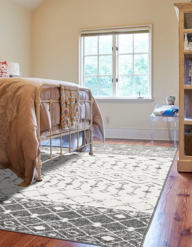 Ivory and Gray 10' x 13' 1 Tribal Trellis Rectangle Area Rug Geometric Southwestern Inspired Durable Carpet for Home Interior Design for Sale at Rug Engine