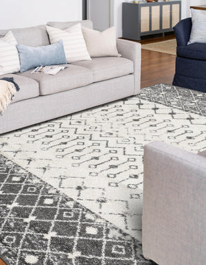 Ivory and Gray 2' x 3' 1 Tribal Trellis Rectangle Area Rug Geometric Southwestern Inspired Durable Carpet for Home Interior Design for Sale at Rug Engine