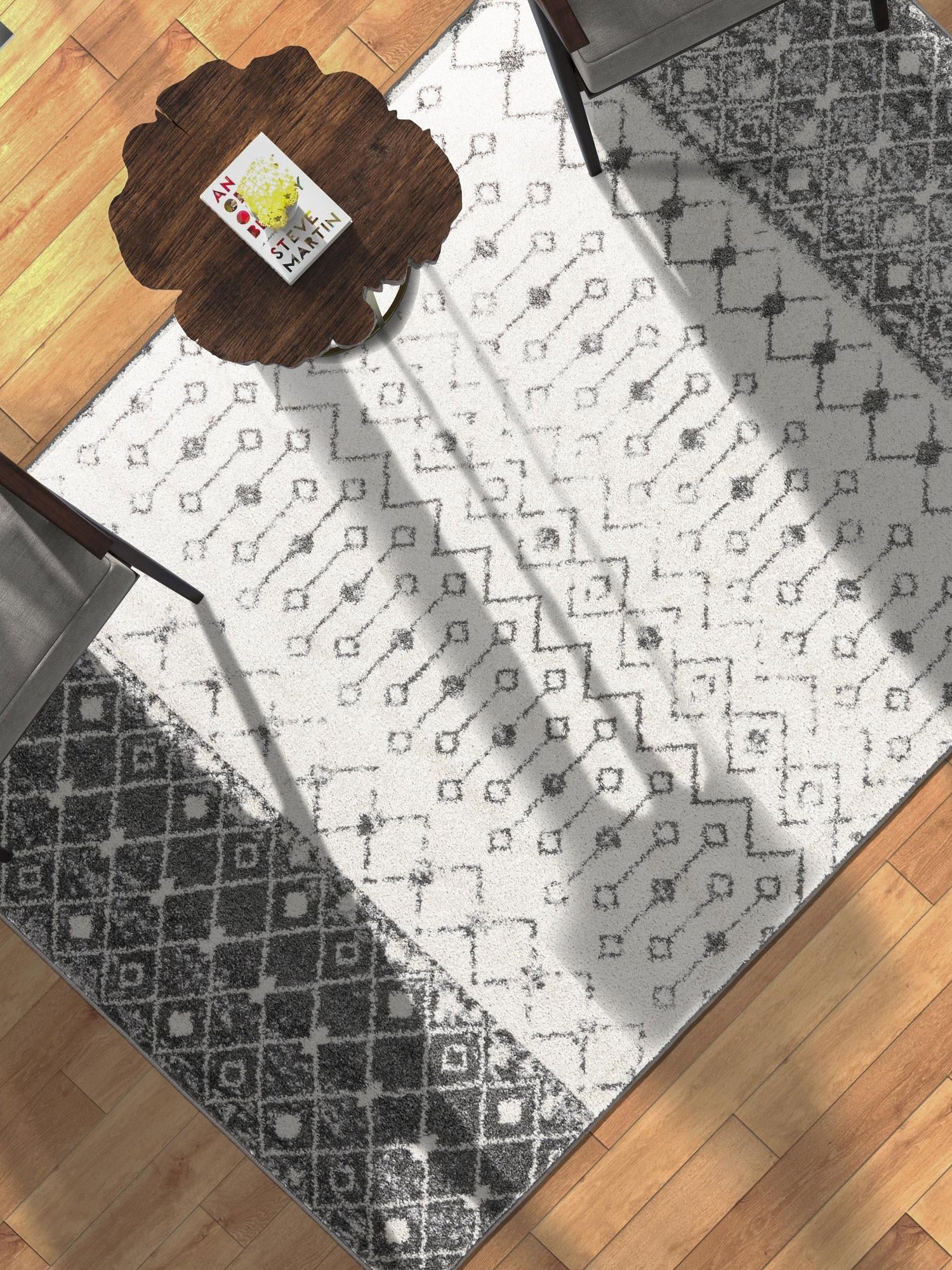 Ivory and Gray 5' 3 x 8' Tribal Trellis Rectangle Area Rug Geometric Southwestern Inspired Durable Carpet for Home Interior Design for Sale at Rug Engine