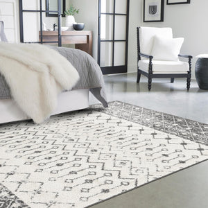 Ivory and Gray 7' 10 x 10' Tribal Trellis Rectangle Area Rug Geometric Southwestern Inspired Durable Carpet for Home Interior Design for Sale at Rug Engine