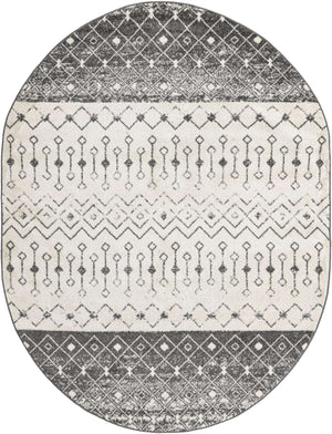 Ivory and Gray 7' 10 x 10' Tribal Trellis Oval Area Rug Geometric Southwestern Inspired Durable Carpet for Home Interior Design for Sale at Rug Engine
