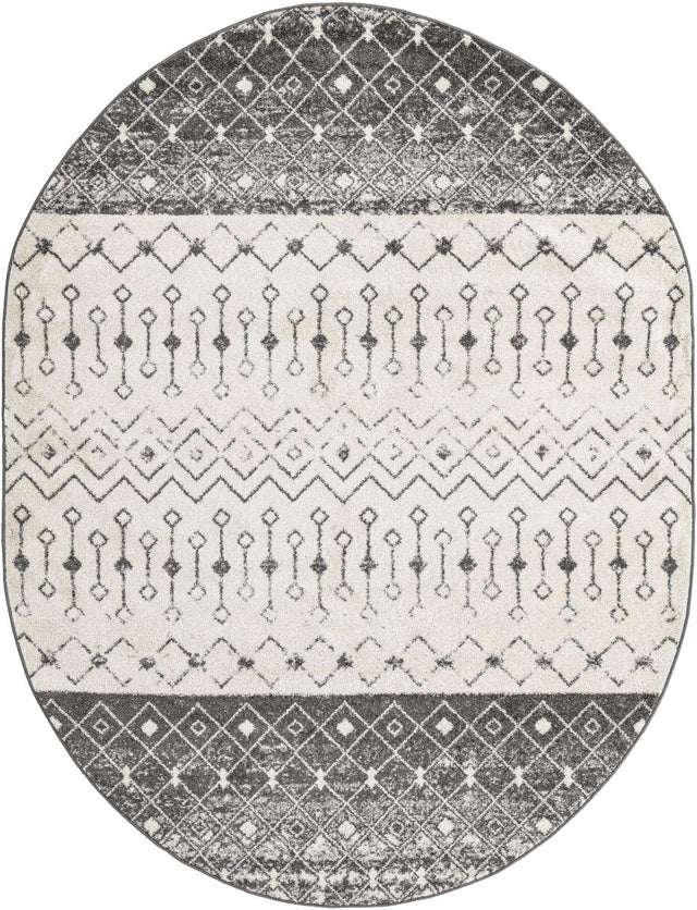 Ivory and Gray 7' 10 x 10' Tribal Trellis Oval Area Rug Geometric Southwestern Inspired Durable Carpet for Home Interior Design for Sale at Rug Engine