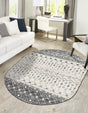 Ivory and Gray 7' 10 x 10' Tribal Trellis Oval Area Rug Geometric Southwestern Inspired Durable Carpet for Home Interior Design for Sale at Rug Engine