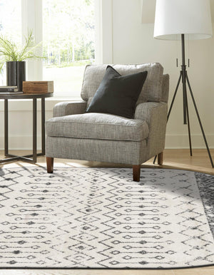 Ivory and Gray 7' 10 x 10' Tribal Trellis Oval Area Rug Geometric Southwestern Inspired Durable Carpet for Home Interior Design for Sale at Rug Engine