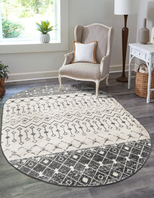 Ivory and Gray 4' 1 x 6' 1 Tribal Trellis Oval Area Rug Geometric Southwestern Inspired Durable Carpet for Home Interior Design for Sale at Rug Engine