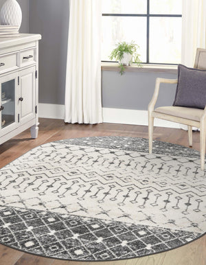 Ivory and Gray 5' 3 x 8' Tribal Trellis Oval Area Rug Geometric Southwestern Inspired Durable Carpet for Home Interior Design for Sale at Rug Engine