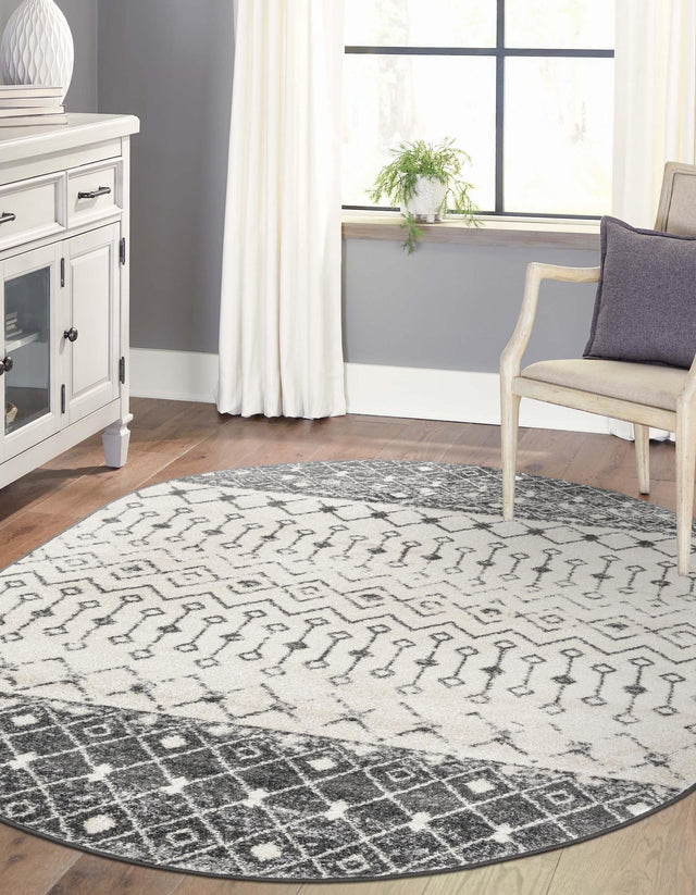 Ivory and Gray 5' 3 x 8' Tribal Trellis Oval Area Rug Geometric Southwestern Inspired Durable Carpet for Home Interior Design for Sale at Rug Engine