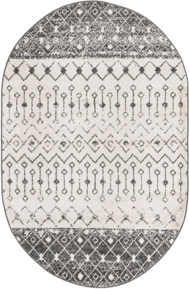 Ivory and Gray 5' 3 x 8' Tribal Trellis Oval Area Rug Geometric Southwestern Inspired Durable Carpet for Home Interior Design for Sale at Rug Engine