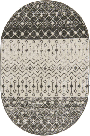 Ivory and Gray 4' 1 x 6' 1 Tribal Trellis Oval Area Rug Geometric Southwestern Inspired Durable Carpet for Home Interior Design for Sale at Rug Engine