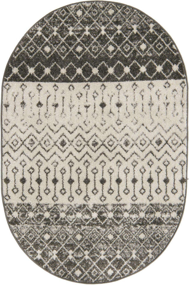 Ivory and Gray 4' 1 x 6' 1 Tribal Trellis Oval Area Rug Geometric Southwestern Inspired Durable Carpet for Home Interior Design for Sale at Rug Engine