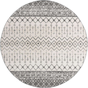 Ivory and Gray 10' x 10' Tribal Trellis Round Area Rug Geometric Southwestern Inspired Durable Carpet for Home Interior Design for Sale at Rug Engine