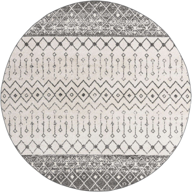 Ivory and Gray 10' x 10' Tribal Trellis Round Area Rug Geometric Southwestern Inspired Durable Carpet for Home Interior Design for Sale at Rug Engine