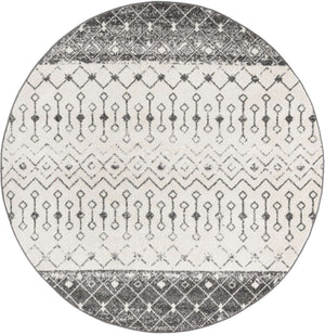 Ivory and Gray 7' 10 x 7' 10 Tribal Trellis Round Area Rug Geometric Southwestern Inspired Durable Carpet for Home Interior Design for Sale at Rug Engine