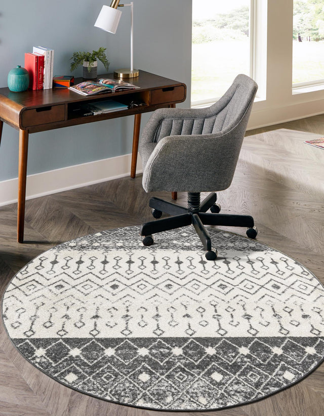 Ivory and Gray 10' x 10' Tribal Trellis Round Area Rug Geometric Southwestern Inspired Durable Carpet for Home Interior Design for Sale at Rug Engine