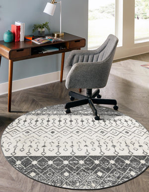 Ivory and Gray 6' 1 x 6' 1 Tribal Trellis Round Area Rug Geometric Southwestern Inspired Durable Carpet for Home Interior Design for Sale at Rug Engine