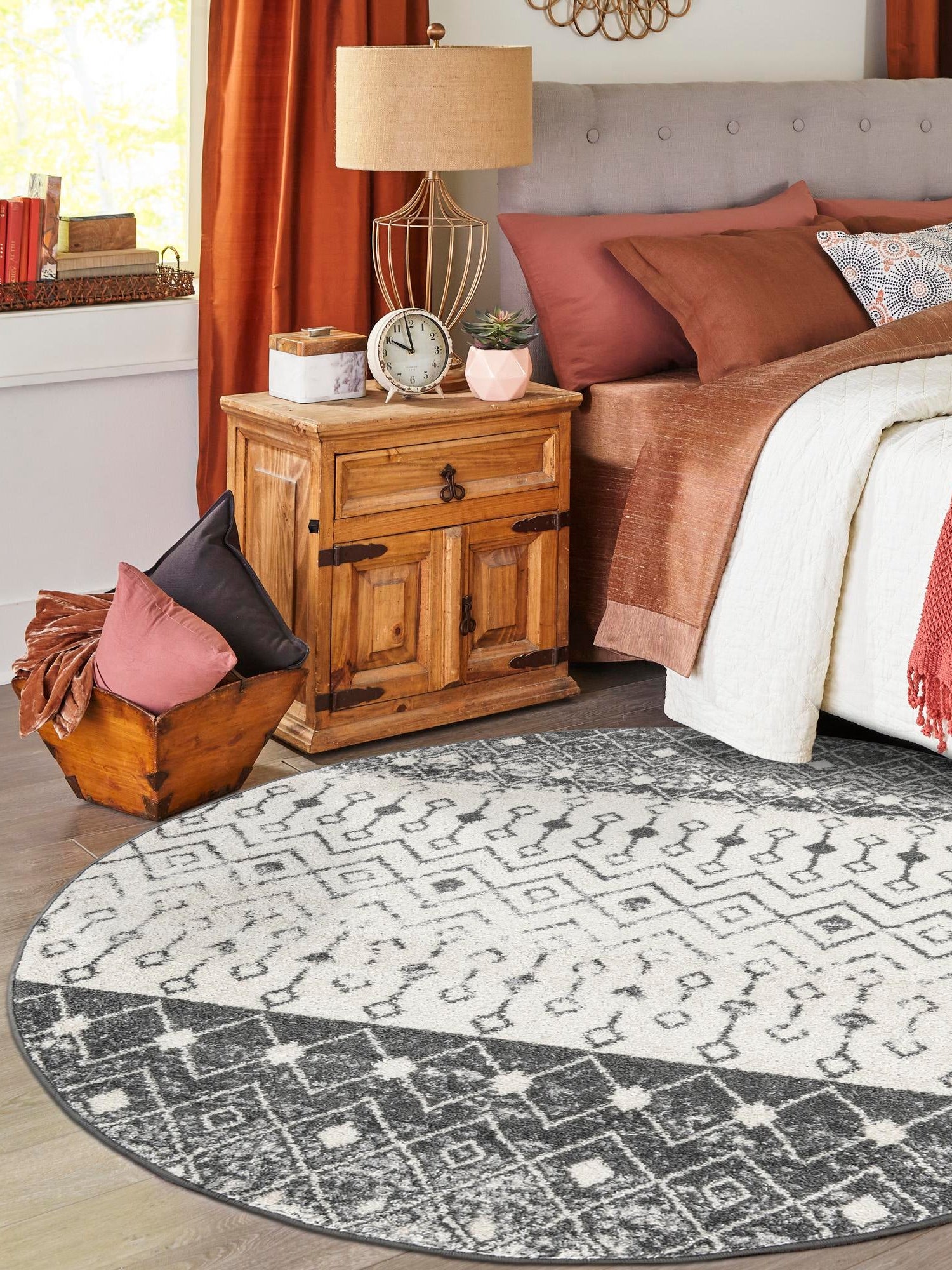 Ivory and Gray 3' 1 x 3' 1 Tribal Trellis Round Area Rug Geometric Southwestern Inspired Durable Carpet for Home Interior Design for Sale at Rug Engine