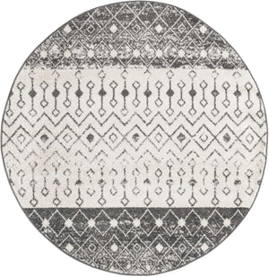 Ivory and Gray 6' 1 x 6' 1 Tribal Trellis Round Area Rug Geometric Southwestern Inspired Durable Carpet for Home Interior Design for Sale at Rug Engine