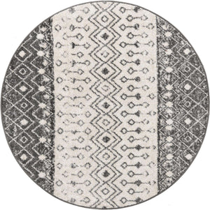 Ivory and Gray 5' 3 x 5' 3 Tribal Trellis Round Area Rug Geometric Southwestern Inspired Durable Carpet for Home Interior Design for Sale at Rug Engine