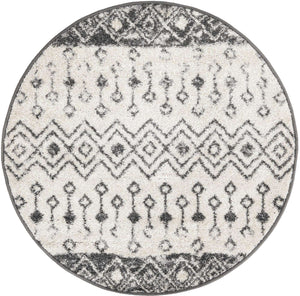 Ivory and Gray 3' 1 x 3' 1 Tribal Trellis Round Area Rug Geometric Southwestern Inspired Durable Carpet for Home Interior Design for Sale at Rug Engine