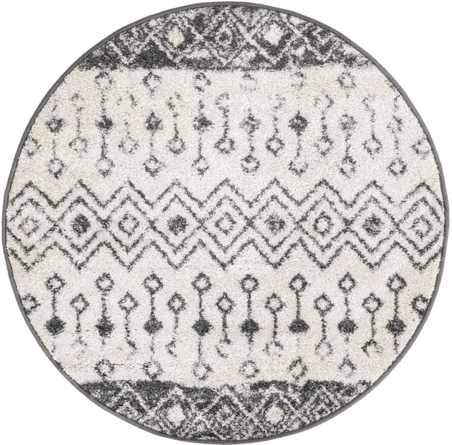 Ivory and Gray 3' 1 x 3' 1 Tribal Trellis Round Area Rug Geometric Southwestern Inspired Durable Carpet for Home Interior Design for Sale at Rug Engine