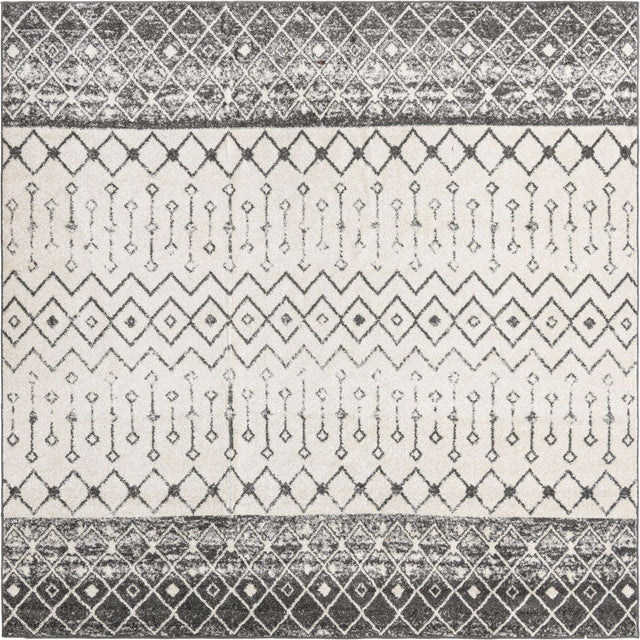 Ivory and Gray 10' x 10' Tribal Trellis Square Area Rug Geometric Southwestern Inspired Durable Carpet for Home Interior Design for Sale at Rug Engine