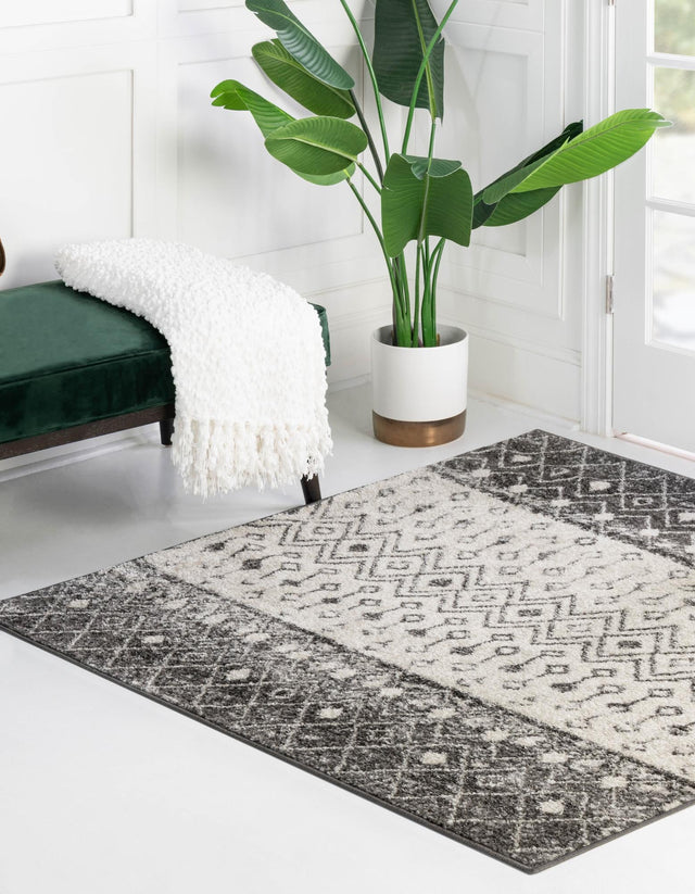 Ivory and Gray 4' 1 x 4' 1 Tribal Trellis Square Area Rug Geometric Southwestern Inspired Durable Carpet for Home Interior Design for Sale at Rug Engine
