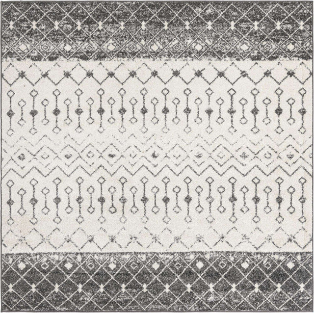 Ivory and Gray 7' 10 x 7' 10 Tribal Trellis Square Area Rug Geometric Southwestern Inspired Durable Carpet for Home Interior Design for Sale at Rug Engine