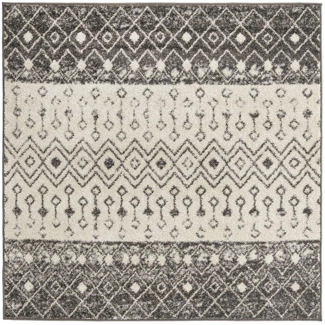 Ivory and Gray 5' 3 x 5' 3 Tribal Trellis Square Area Rug Geometric Southwestern Inspired Durable Carpet for Home Interior Design for Sale at Rug Engine