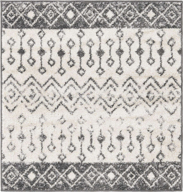 Ivory and Gray 3' 1 x 3' 1 Tribal Trellis Square Area Rug Geometric Southwestern Inspired Durable Carpet for Home Interior Design for Sale at Rug Engine
