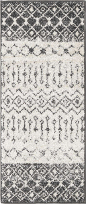 Ivory and Gray 2' x 5' 3 Tribal Trellis Runner Area Rug Geometric Southwestern Inspired Durable Carpet for Home Interior Design for Sale at Rug Engine