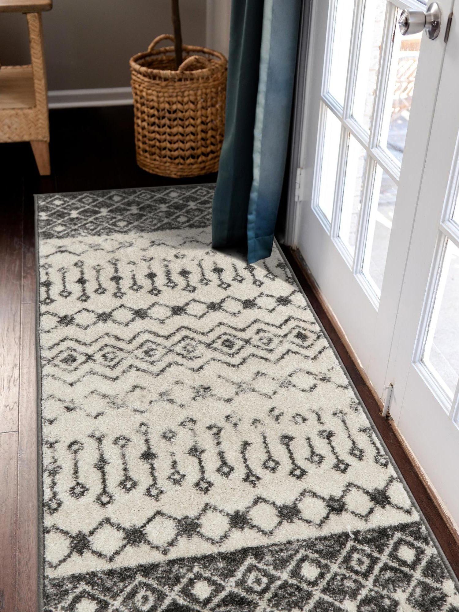 Ivory and Gray 2' 7 x 12' Tribal Trellis Runner Area Rug Geometric Southwestern Inspired Durable Carpet for Home Interior Design for Sale at Rug Engine