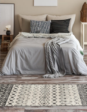 Ivory and Gray 2' x 6' 1 Tribal Trellis Runner Area Rug Geometric Southwestern Inspired Durable Carpet for Home Interior Design for Sale at Rug Engine